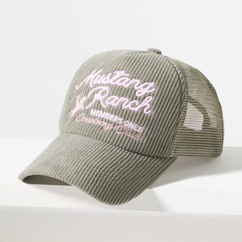 Anthropologie Mustang Ranch Members Only Cowboy Club Corduroy Trucker Hat, New